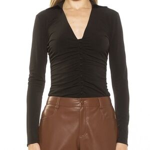 Alexia Admor. Alina Soft Knit Stretchy Ruched Top.